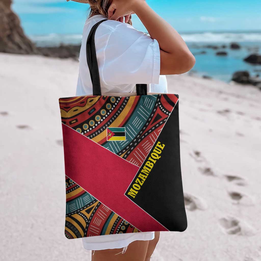 Mozambique Tote Bag with Red Black Geometric Design and Tribal Pattern - Wonder Print Shop