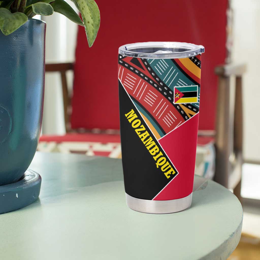 Mozambique Tumbler Cup with Red Black Geometric Design and Tribal Pattern - Wonder Print Shop