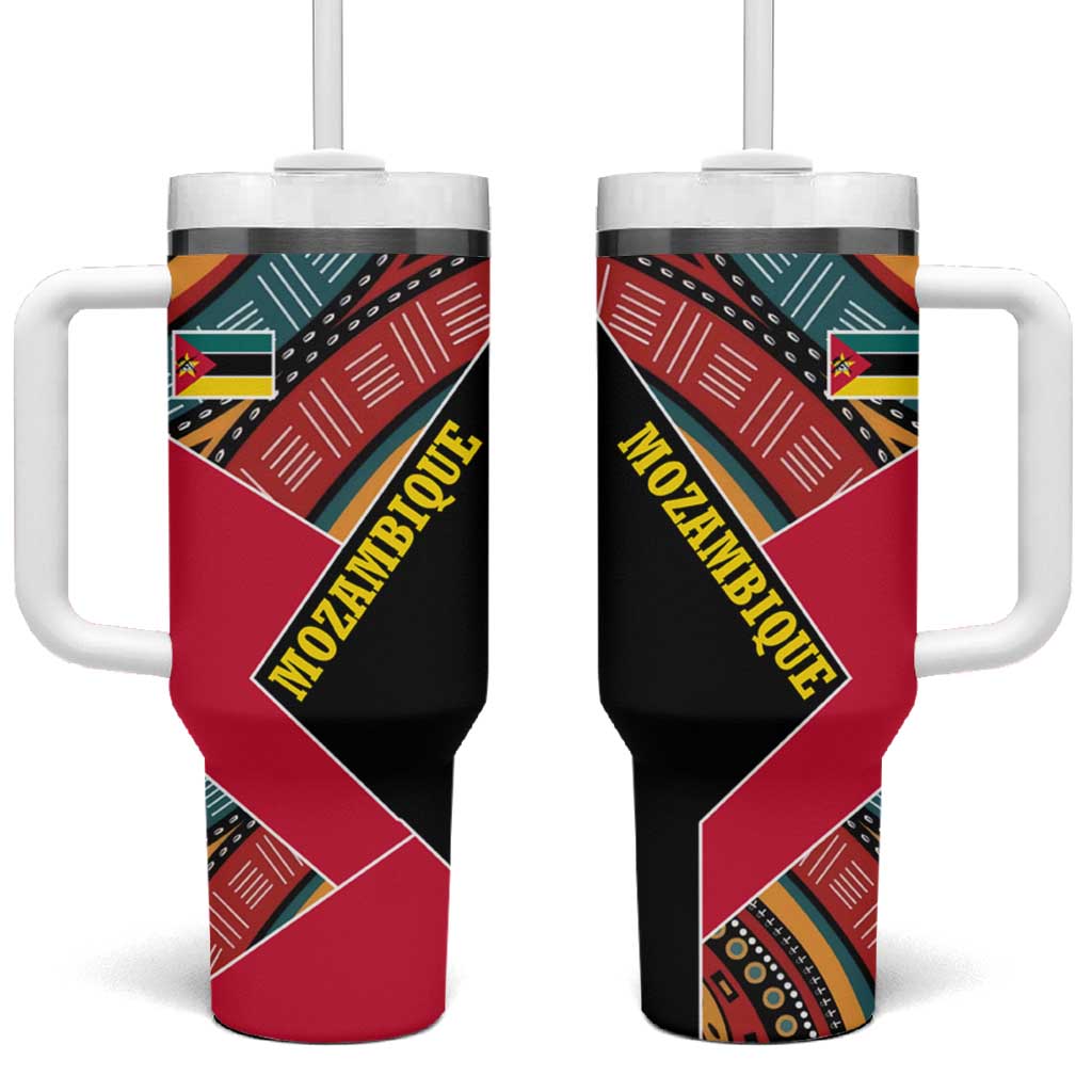 Mozambique Tumbler With Handle with Red Black Geometric Design and Tribal Pattern - Wonder Print Shop
