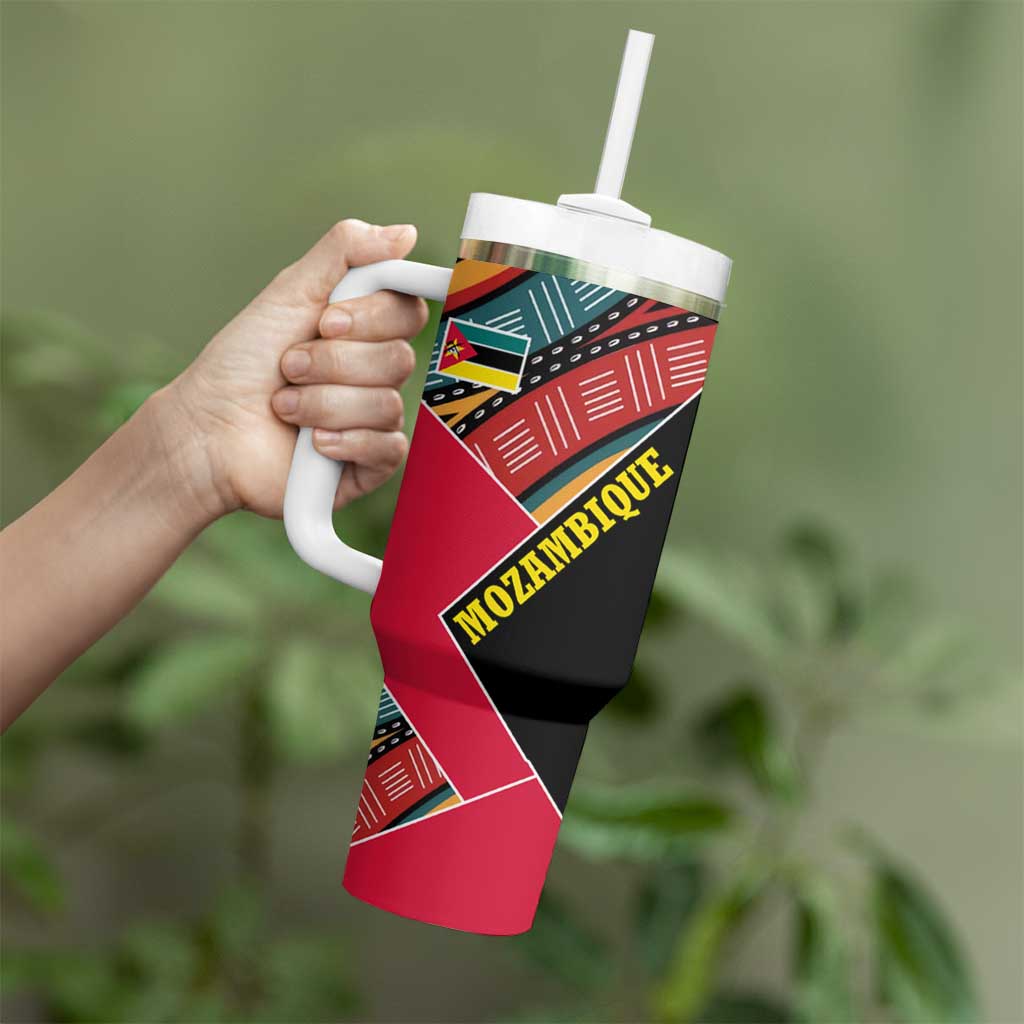 Mozambique Tumbler With Handle with Red Black Geometric Design and Tribal Pattern - Wonder Print Shop
