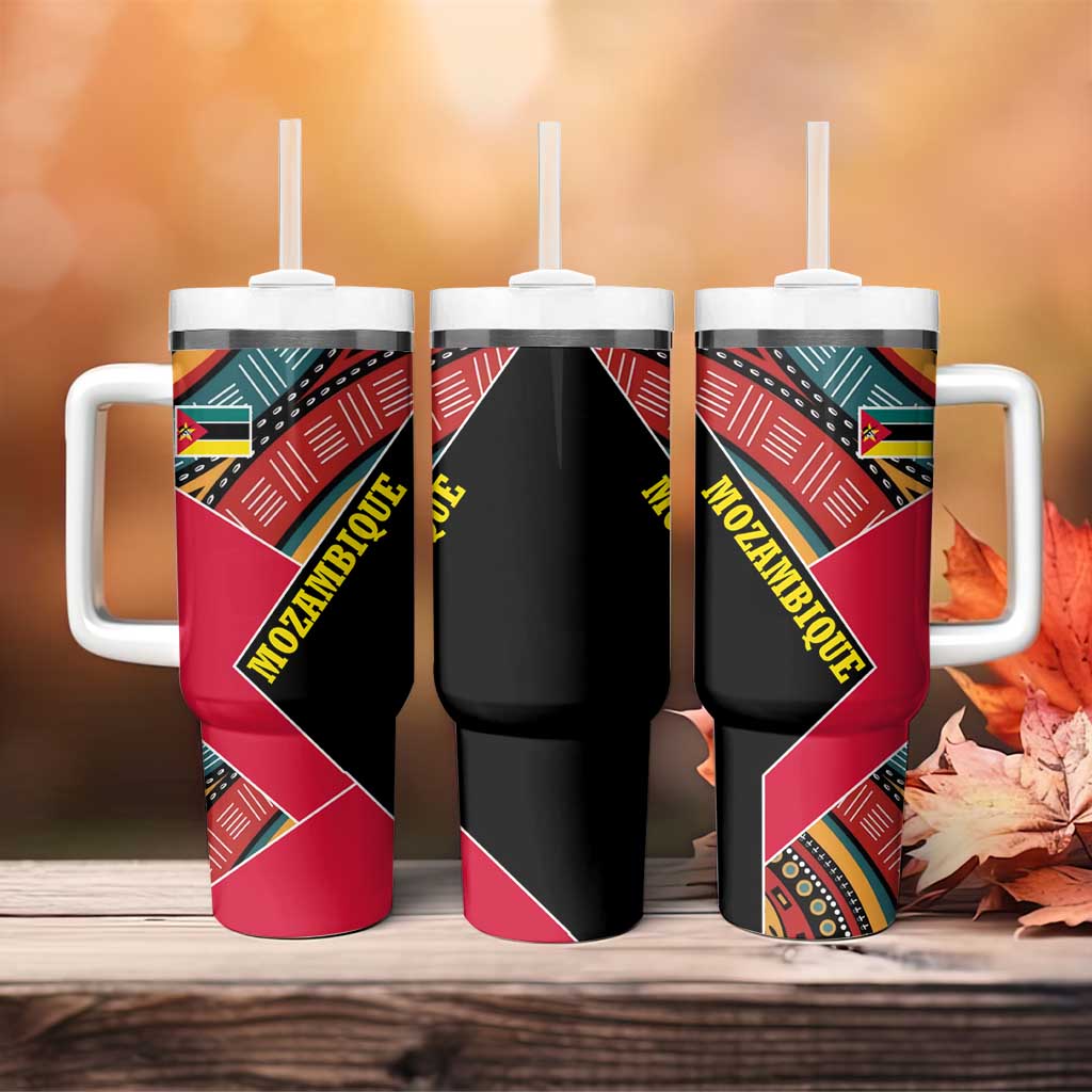 Mozambique Tumbler With Handle with Red Black Geometric Design and Tribal Pattern - Wonder Print Shop