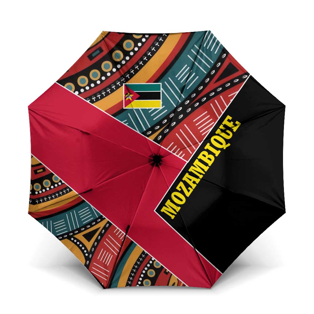 Mozambique Umbrella with Red Black Geometric Design and Tribal Pattern - Wonder Print Shop
