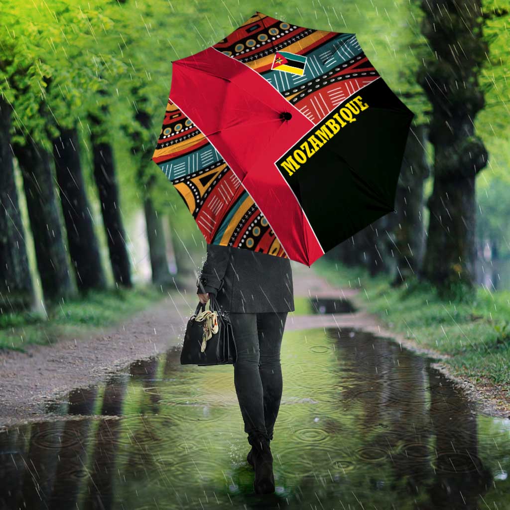 Mozambique Umbrella with Red Black Geometric Design and Tribal Pattern - Wonder Print Shop