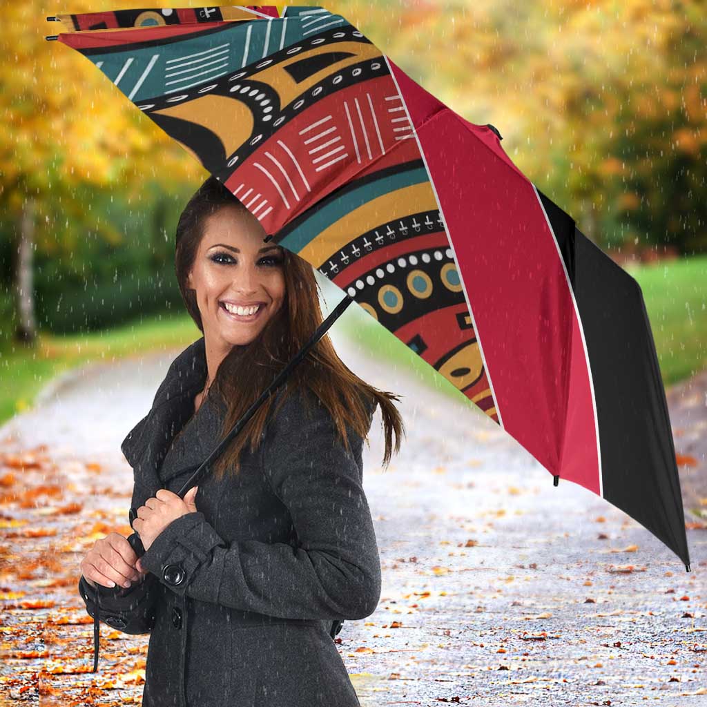 Mozambique Umbrella with Red Black Geometric Design and Tribal Pattern - Wonder Print Shop
