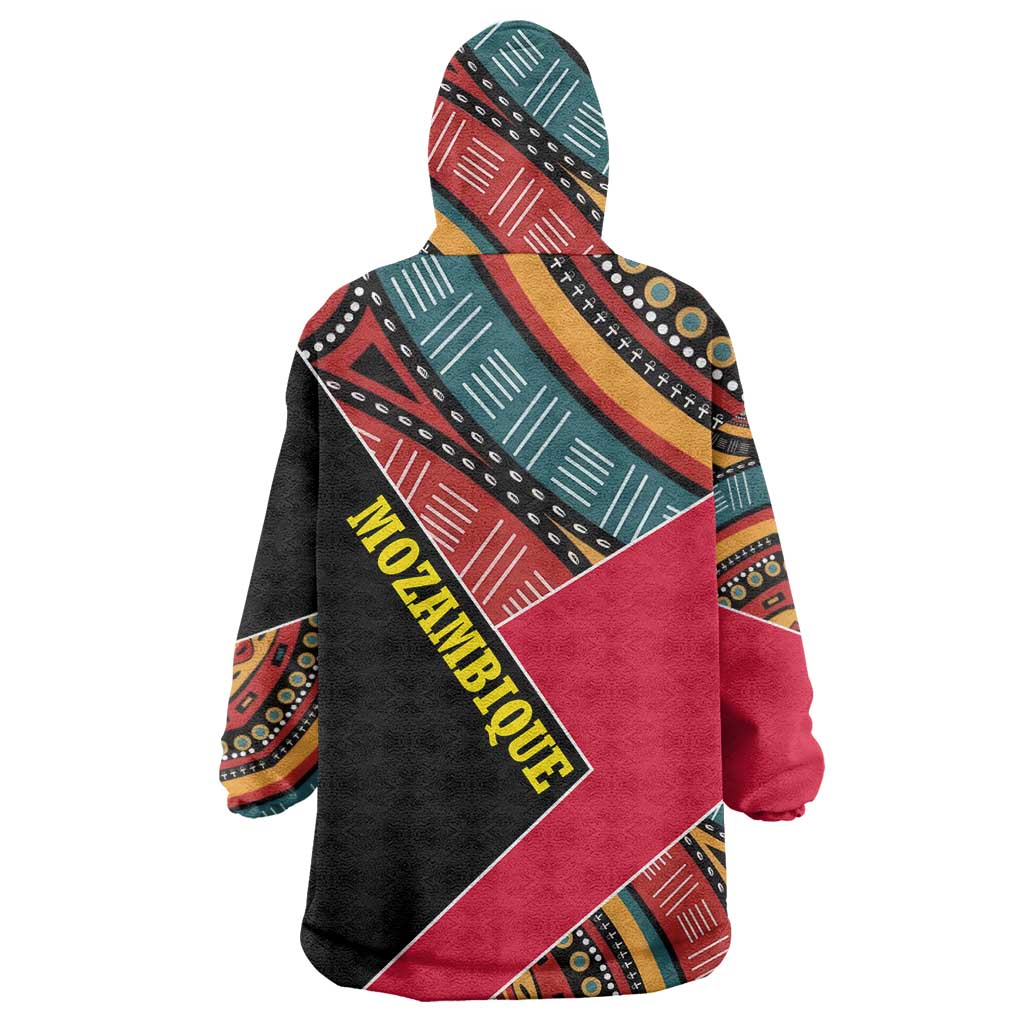 Mozambique Wearable Blanket Hoodie with Red Black Geometric Design and Tribal Pattern - Wonder Print Shop