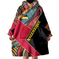 Mozambique Wearable Blanket Hoodie with Red Black Geometric Design and Tribal Pattern - Wonder Print Shop