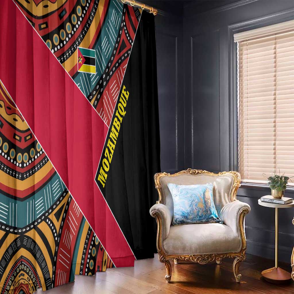 Mozambique Window Curtain with Red Black Geometric Design and Tribal Pattern - Wonder Print Shop