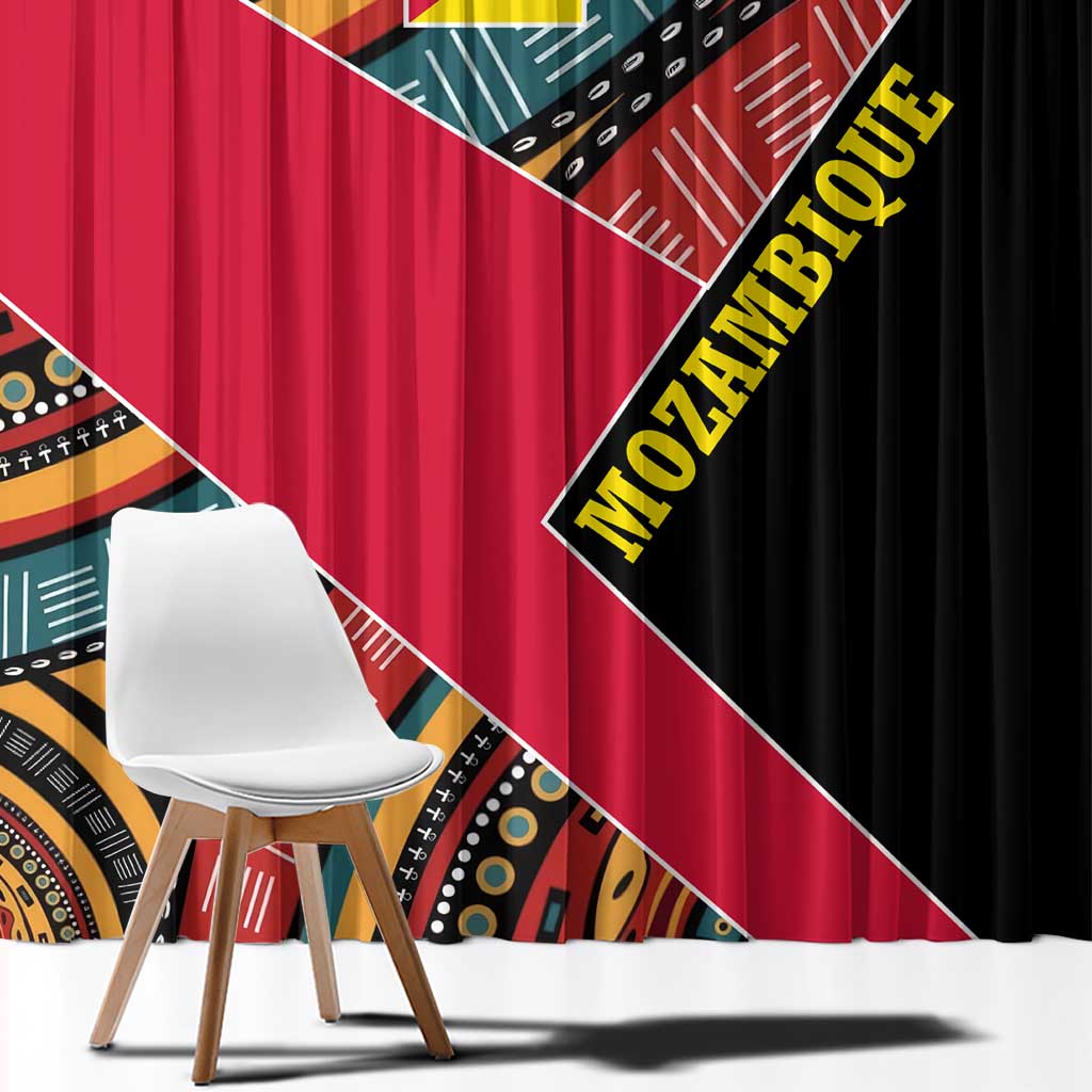 Mozambique Window Curtain with Red Black Geometric Design and Tribal Pattern - Wonder Print Shop