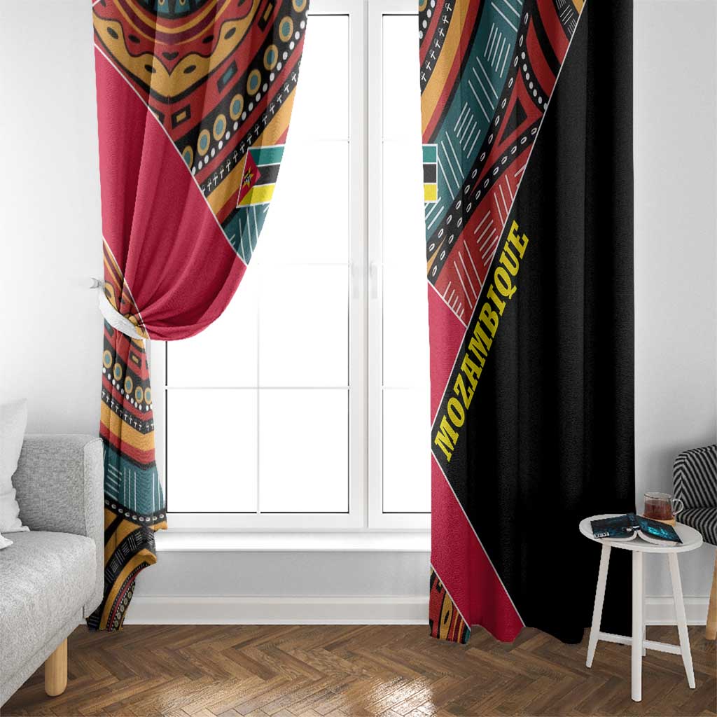 Mozambique Window Curtain with Red Black Geometric Design and Tribal Pattern - Wonder Print Shop