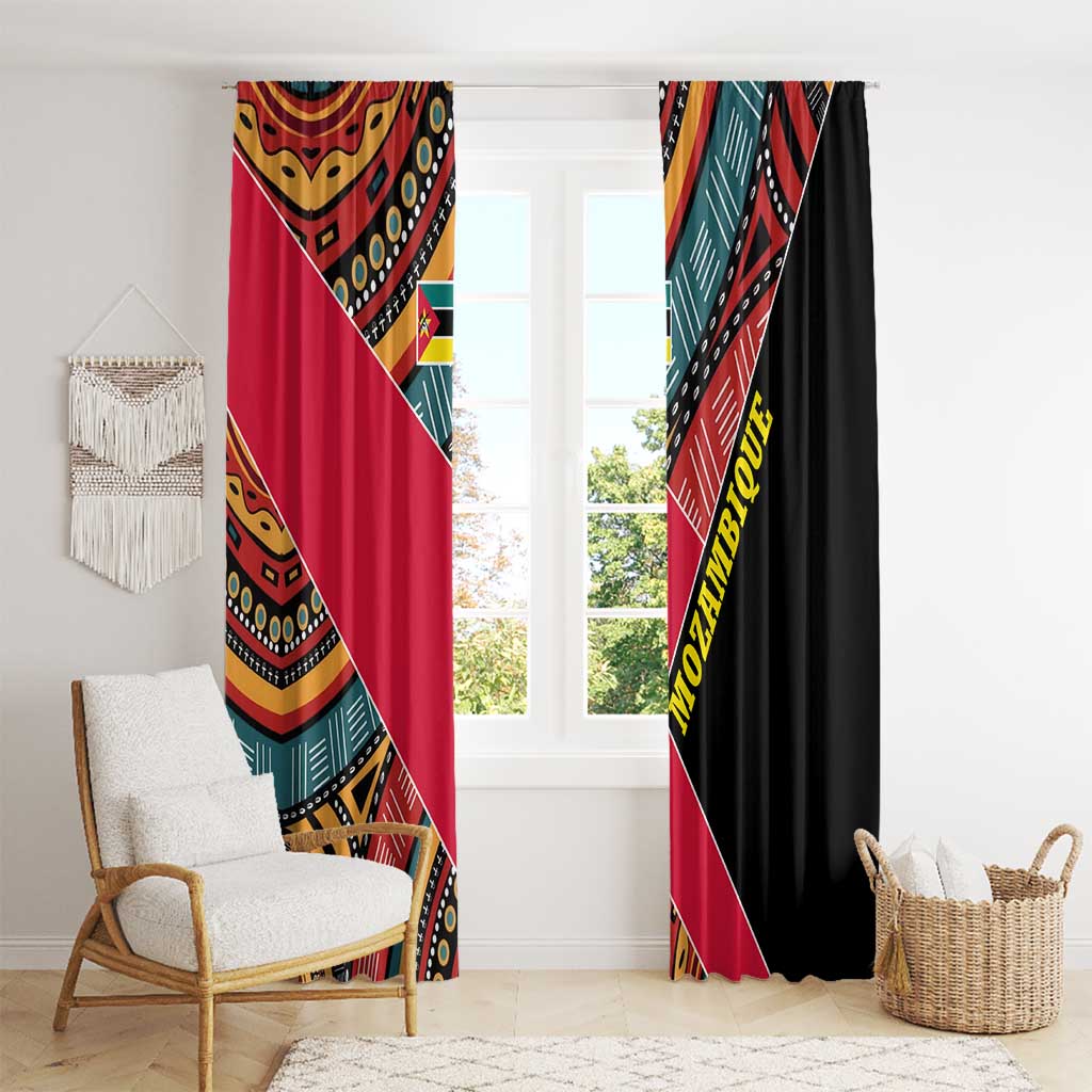 Mozambique Window Curtain with Red Black Geometric Design and Tribal Pattern - Wonder Print Shop