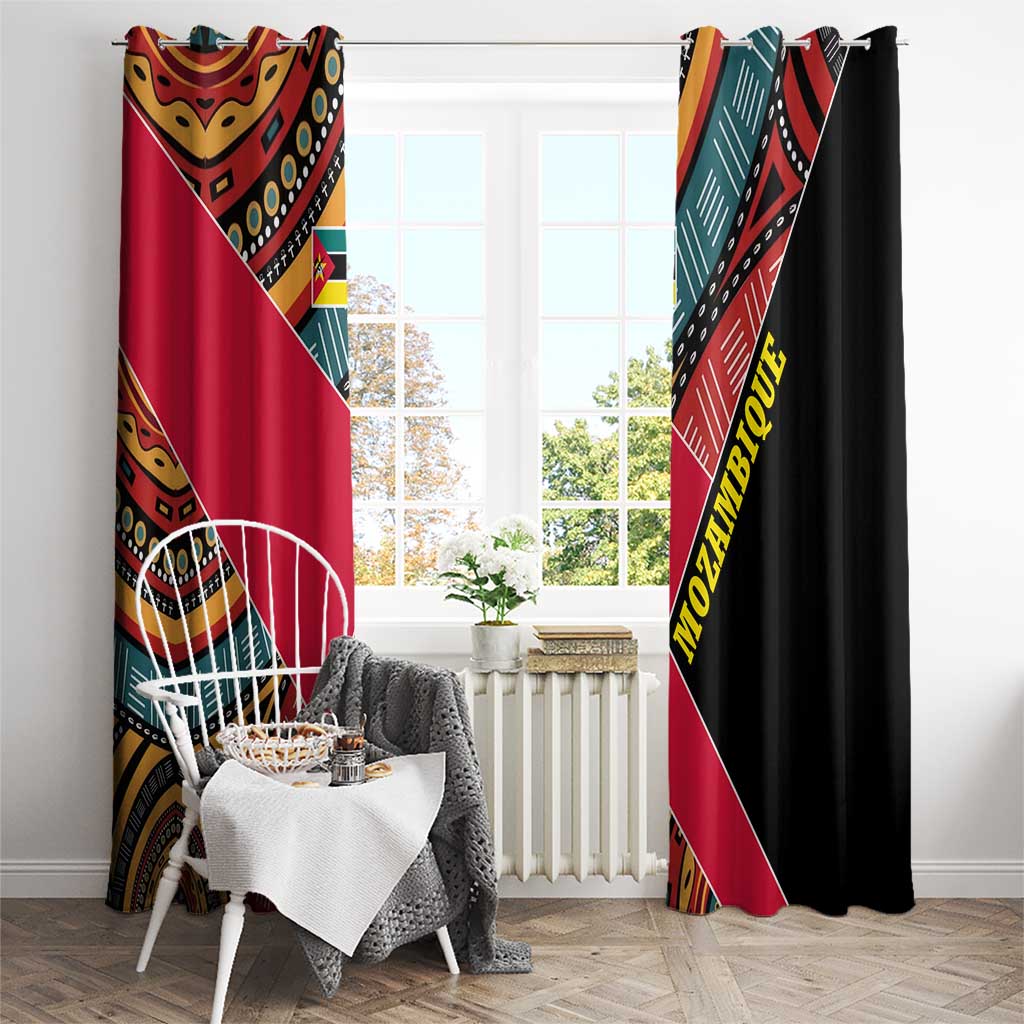 Mozambique Window Curtain with Red Black Geometric Design and Tribal Pattern - Wonder Print Shop