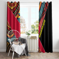 Mozambique Window Curtain with Red Black Geometric Design and Tribal Pattern - Wonder Print Shop