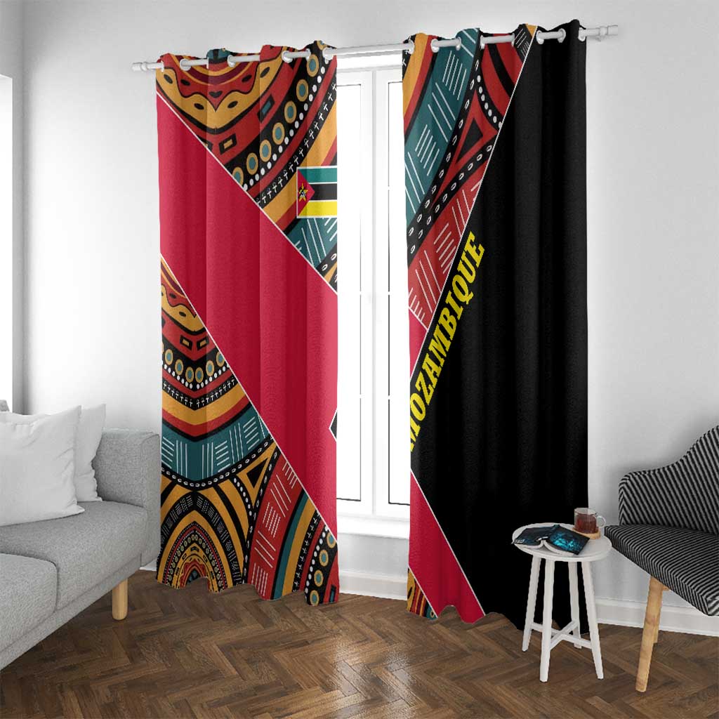 Mozambique Window Curtain with Red Black Geometric Design and Tribal Pattern - Wonder Print Shop