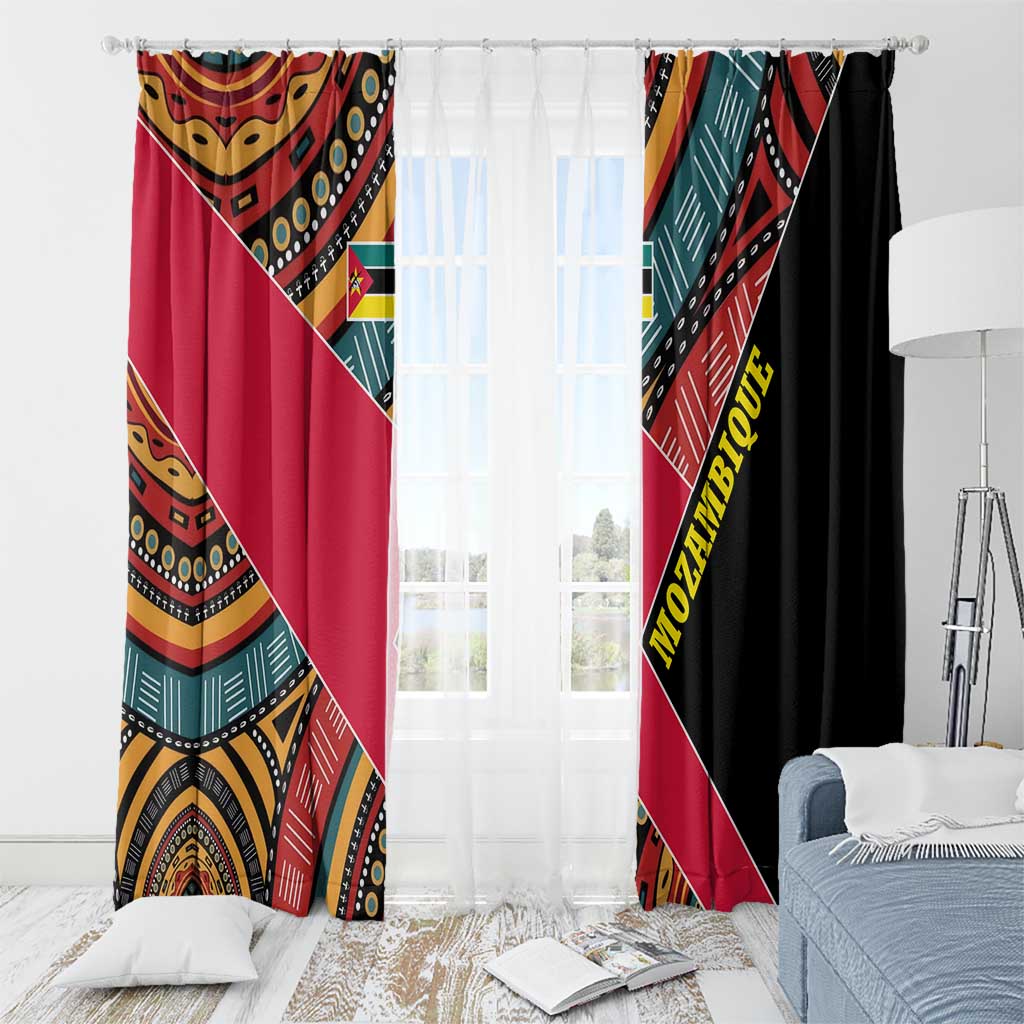 Mozambique Window Curtain with Red Black Geometric Design and Tribal Pattern - Wonder Print Shop