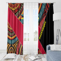 Mozambique Window Curtain with Red Black Geometric Design and Tribal Pattern - Wonder Print Shop