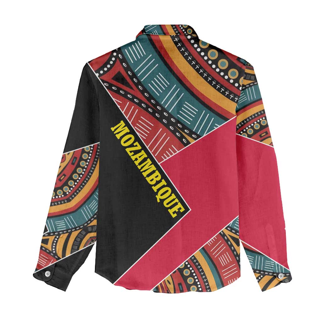 Mozambique Women Casual Shirt with Red Black Geometric Design and Tribal Pattern - Wonder Print Shop