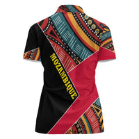 Mozambique Women Polo Shirt with Red Black Geometric Design and Tribal Pattern - Wonder Print Shop