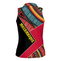 Mozambique Women Sleeveless Polo Shirt with Red Black Geometric Design and Tribal Pattern - Wonder Print Shop