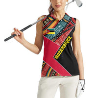 Mozambique Women Sleeveless Polo Shirt with Red Black Geometric Design and Tribal Pattern - Wonder Print Shop