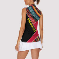 Mozambique Women Sleeveless Polo Shirt with Red Black Geometric Design and Tribal Pattern - Wonder Print Shop