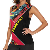 Mozambique Women Sleeveless Polo Shirt with Red Black Geometric Design and Tribal Pattern - Wonder Print Shop