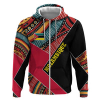 Mozambique Zip Hoodie with Red Black Geometric Design and Tribal Pattern - Wonder Print Shop