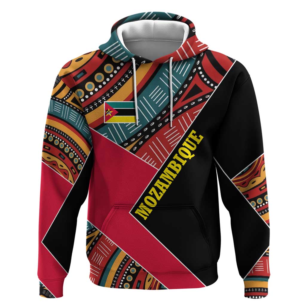 Mozambique Zip Hoodie with Red Black Geometric Design and Tribal Pattern - Wonder Print Shop