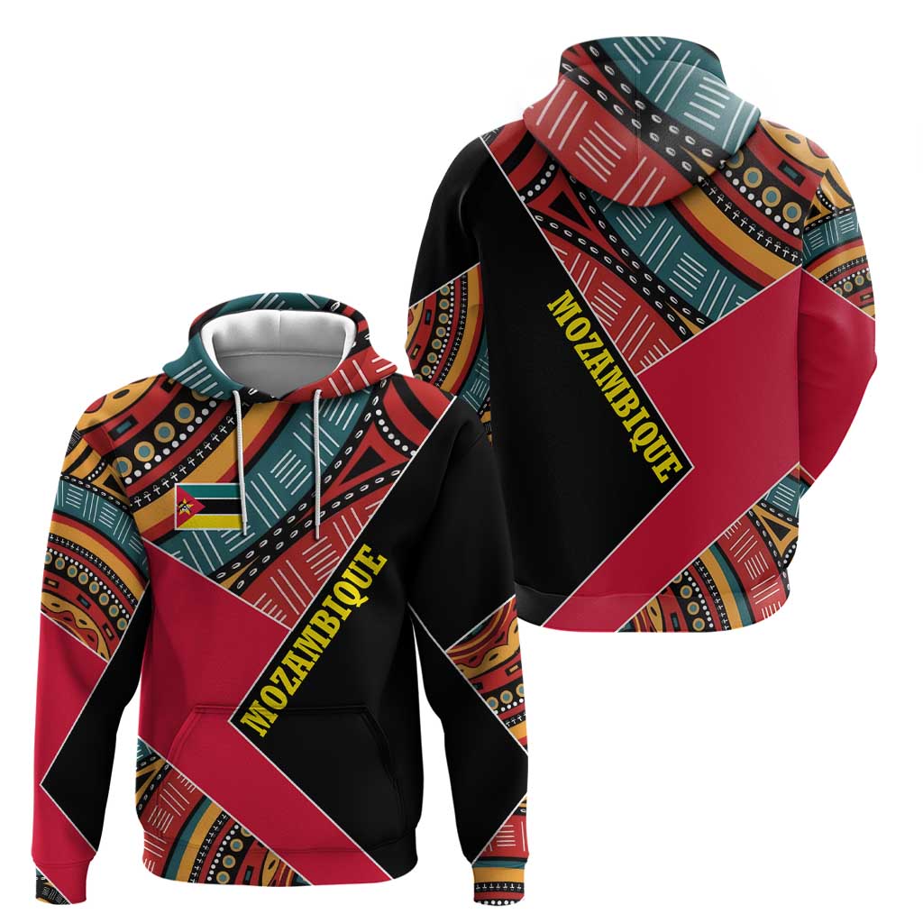 Mozambique Zip Hoodie with Red Black Geometric Design and Tribal Pattern - Wonder Print Shop