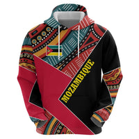 Mozambique Zip Hoodie with Red Black Geometric Design and Tribal Pattern - Wonder Print Shop