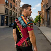 Mozambique Zipper Polo Shirt with Red Black Geometric Design and Tribal Pattern - Wonder Print Shop