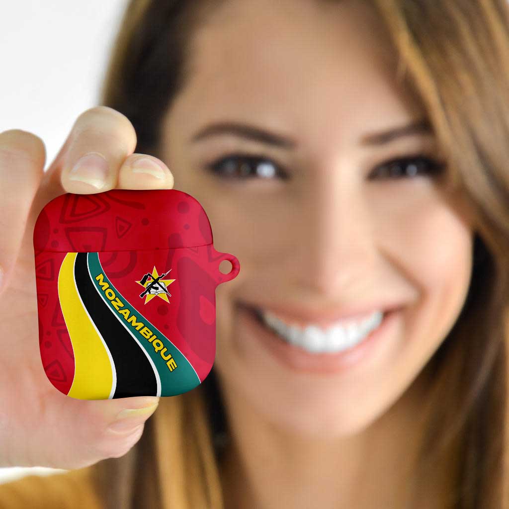 Mozambique AirPods Case with Red Yellow Green Wave Design and National Emblem - Wonder Print Shop