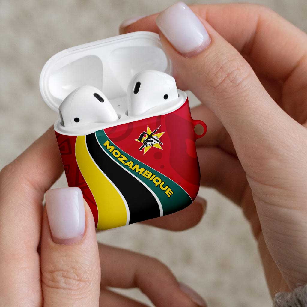 Mozambique AirPods Case with Red Yellow Green Wave Design and National Emblem - Wonder Print Shop