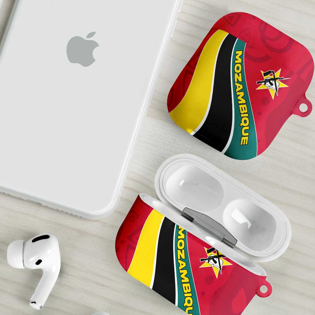 Mozambique AirPods Case with Red Yellow Green Wave Design and National Emblem - Wonder Print Shop