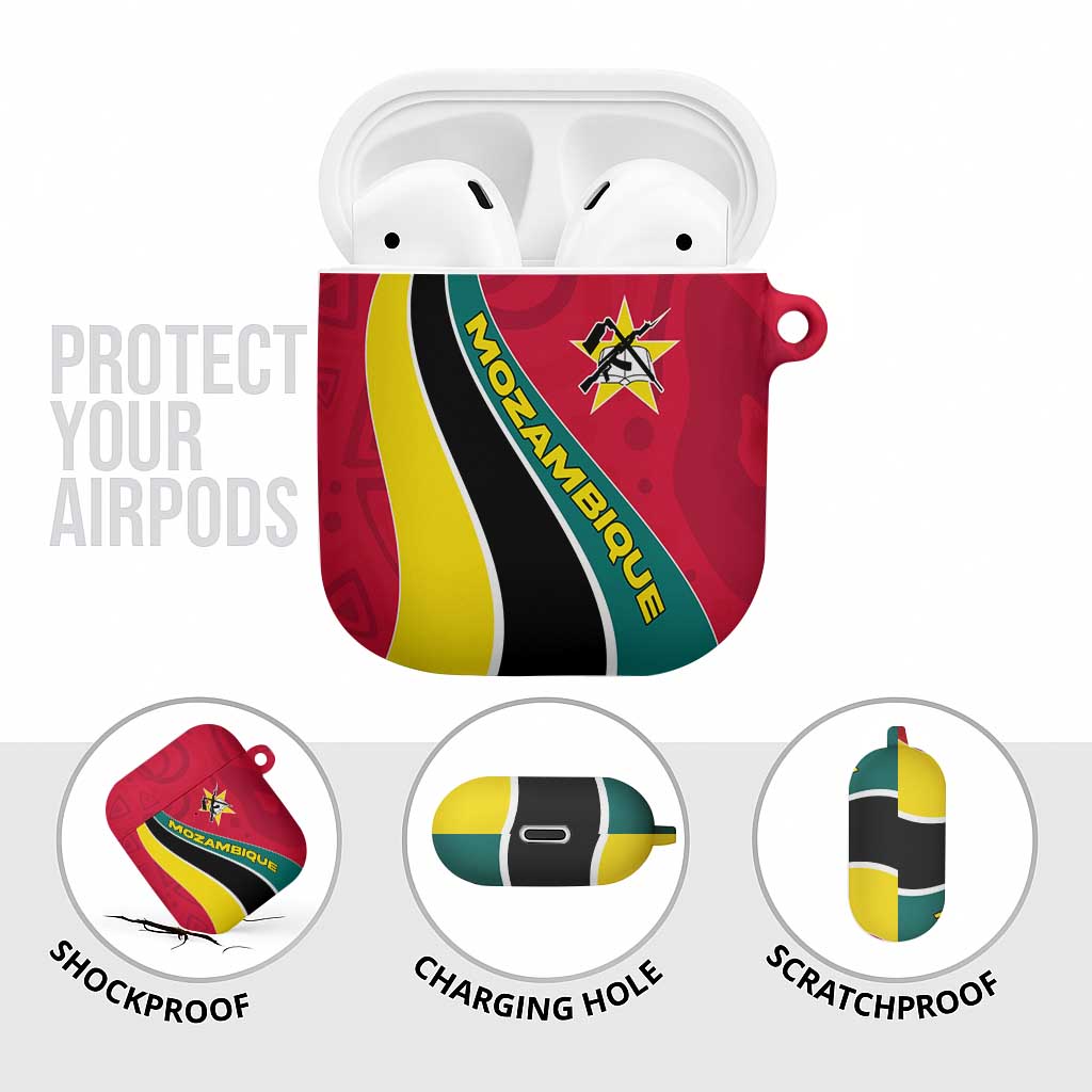 Mozambique AirPods Case with Red Yellow Green Wave Design and National Emblem - Wonder Print Shop