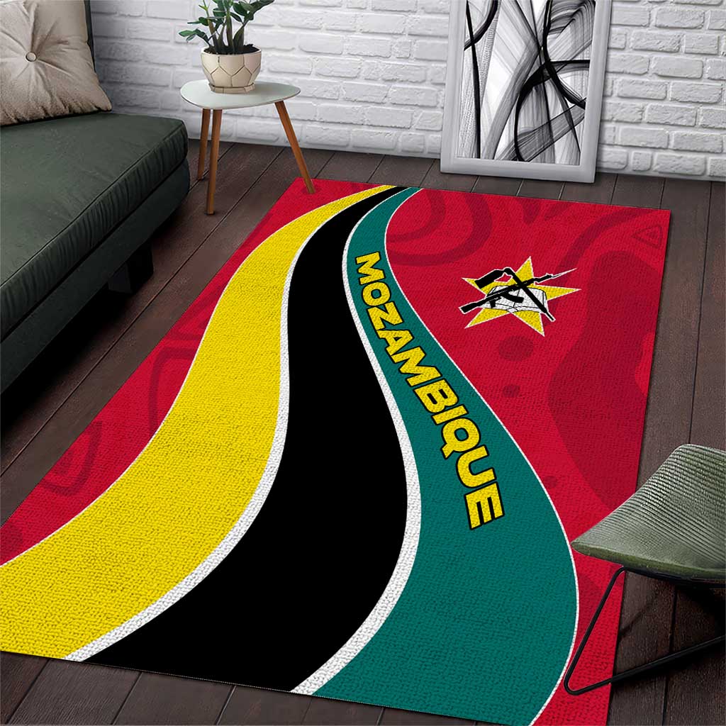 Mozambique Area Rug with Red Yellow Green Wave Design and National Emblem - Wonder Print Shop