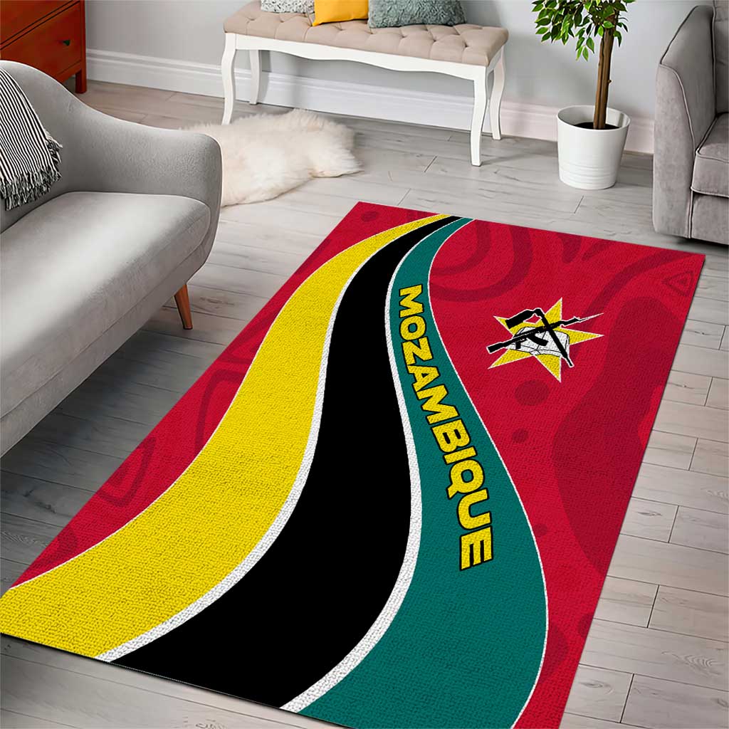 Mozambique Area Rug with Red Yellow Green Wave Design and National Emblem - Wonder Print Shop