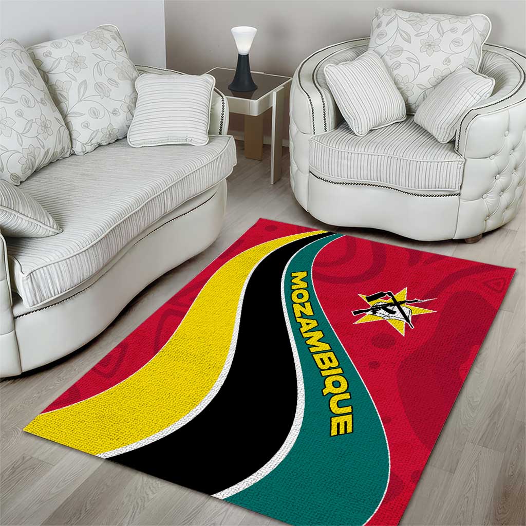 Mozambique Area Rug with Red Yellow Green Wave Design and National Emblem - Wonder Print Shop