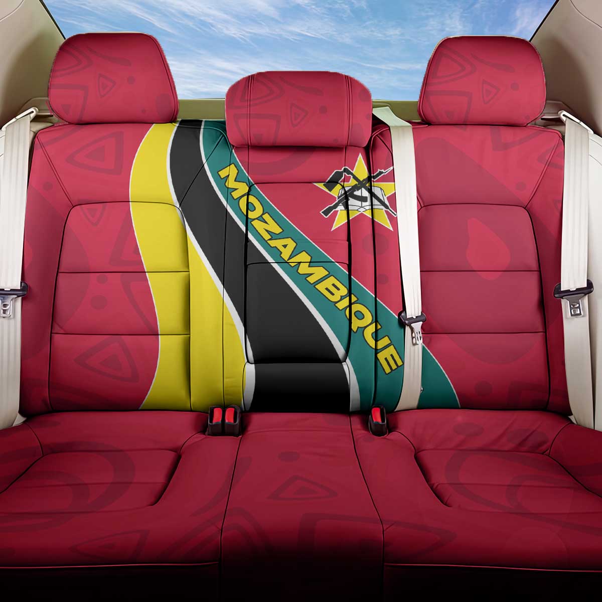 Mozambique Back Car Seat Cover with Red Yellow Green Wave Design and National Emblem - Wonder Print Shop