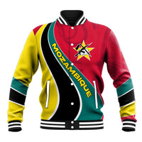 Mozambique Baseball Jacket with Red Yellow Green Wave Design and National Emblem - Wonder Print Shop