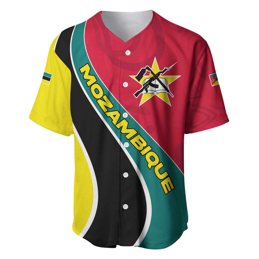 Mozambique Baseball Jersey with Red Yellow Green Wave Design and National Emblem - Wonder Print Shop