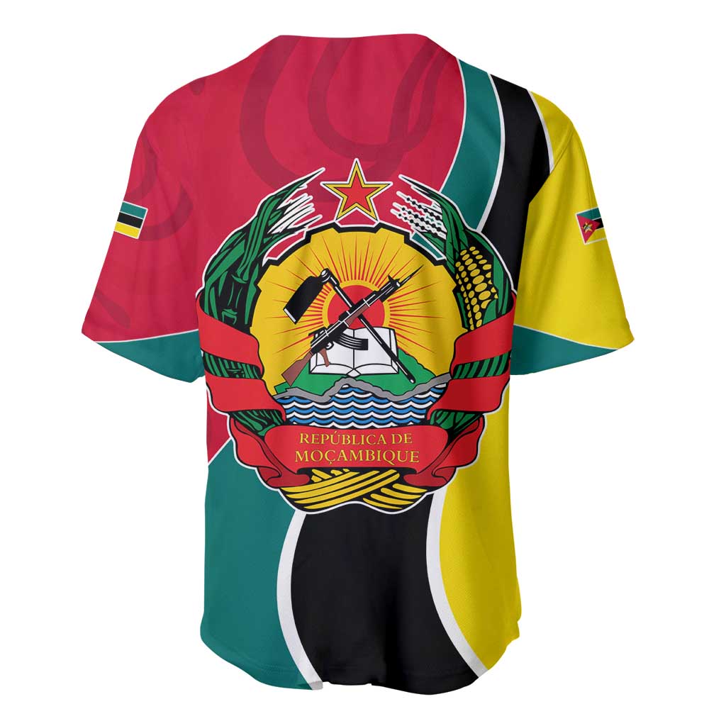 Mozambique Baseball Jersey with Red Yellow Green Wave Design and National Emblem - Wonder Print Shop