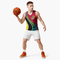Mozambique Basketball Jersey with Red Yellow Green Wave Design and National Emblem - Wonder Print Shop
