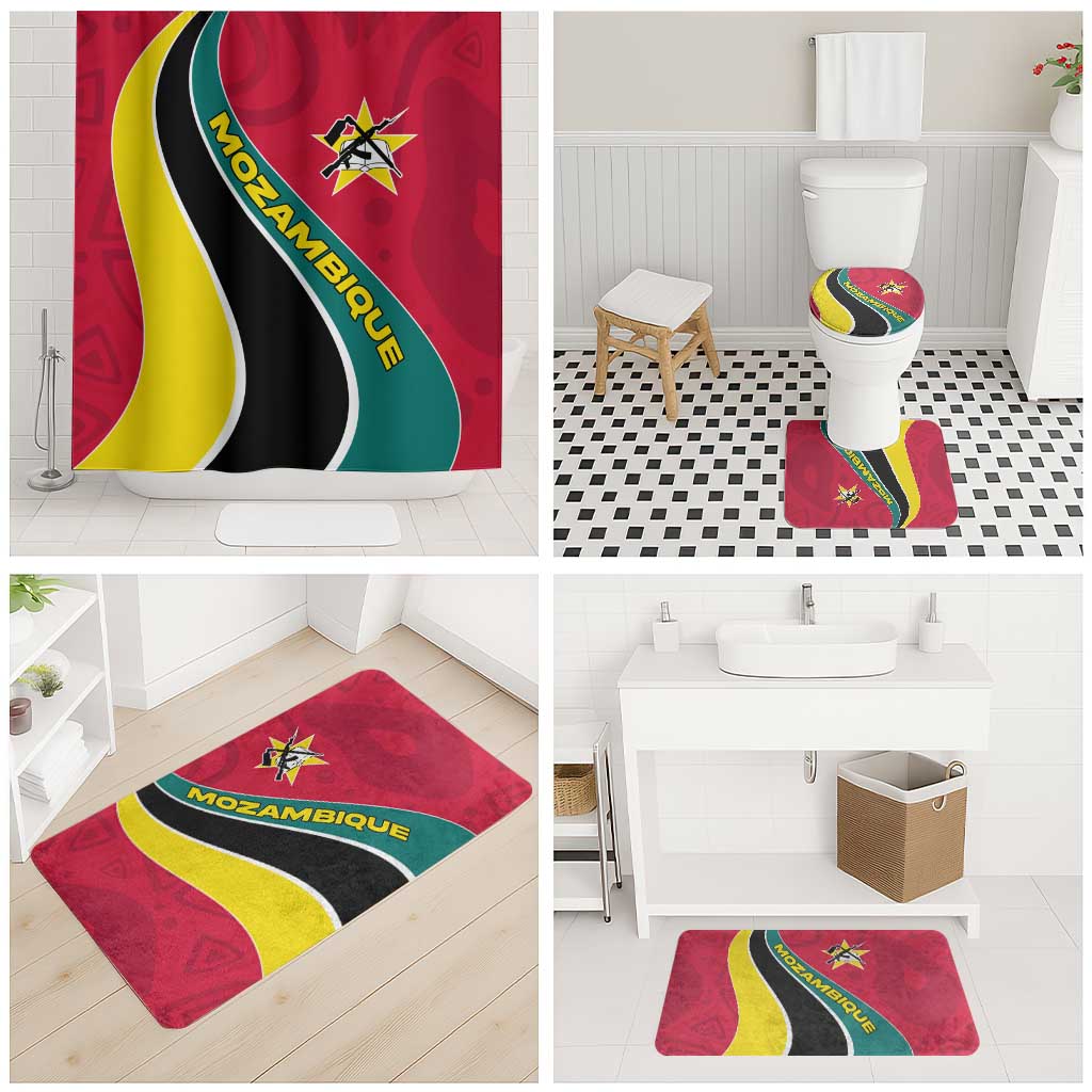 Mozambique Bathroom Set with Red Yellow Green Wave Design and National Emblem - Wonder Print Shop