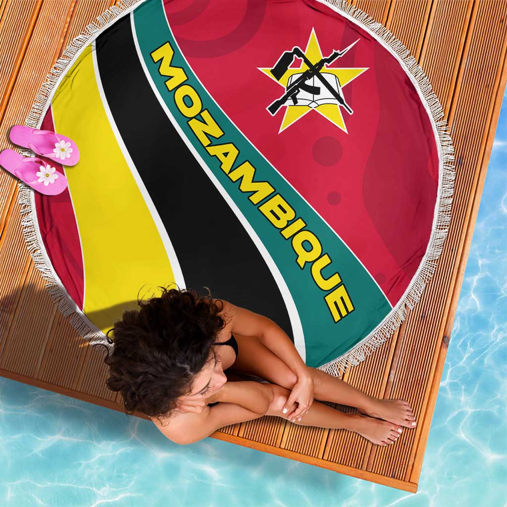 Mozambique Beach Blanket with Red Yellow Green Wave Design and National Emblem - Wonder Print Shop