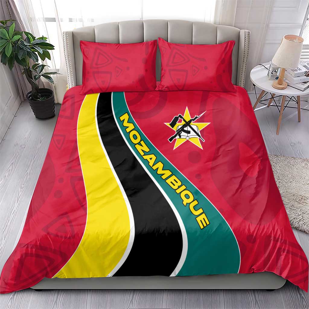 Mozambique Bedding Set with Red Yellow Green Wave Design and National Emblem - Wonder Print Shop