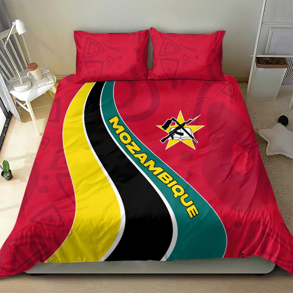 Mozambique Bedding Set with Red Yellow Green Wave Design and National Emblem - Wonder Print Shop