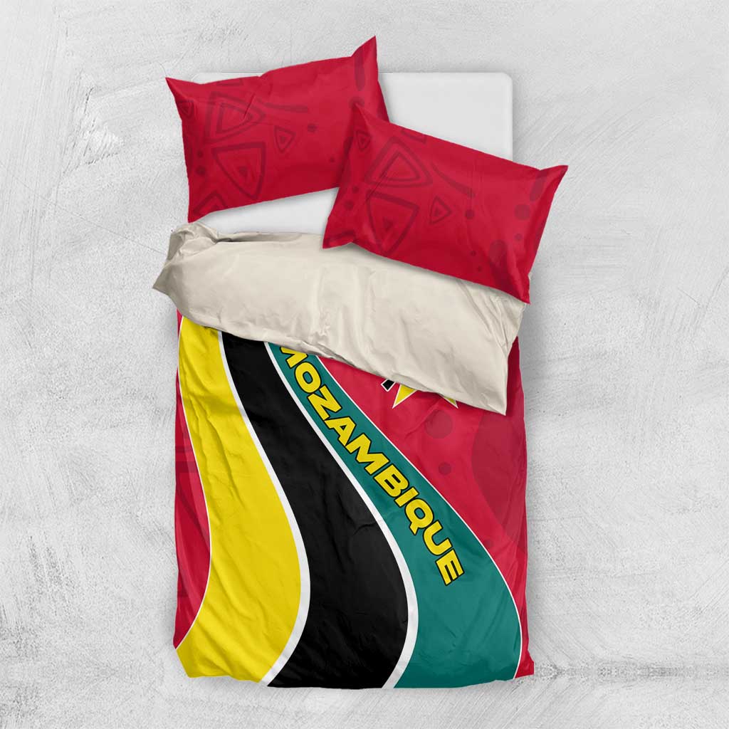 Mozambique Bedding Set with Red Yellow Green Wave Design and National Emblem - Wonder Print Shop