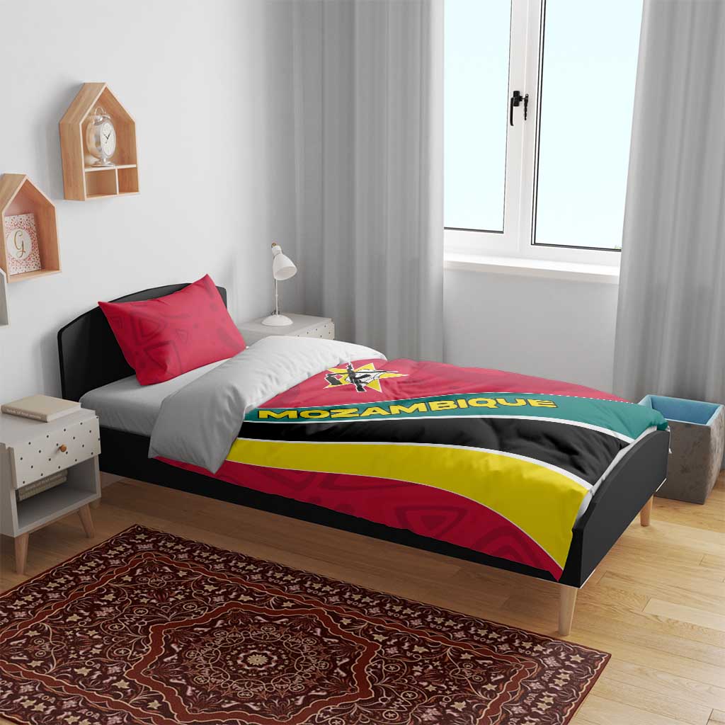 Mozambique Bedding Set with Red Yellow Green Wave Design and National Emblem - Wonder Print Shop
