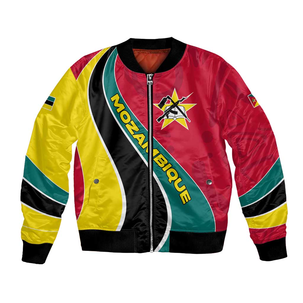 Mozambique Bomber Jacket with Red Yellow Green Wave Design and National Emblem - Wonder Print Shop