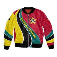 Mozambique Bomber Jacket with Red Yellow Green Wave Design and National Emblem - Wonder Print Shop